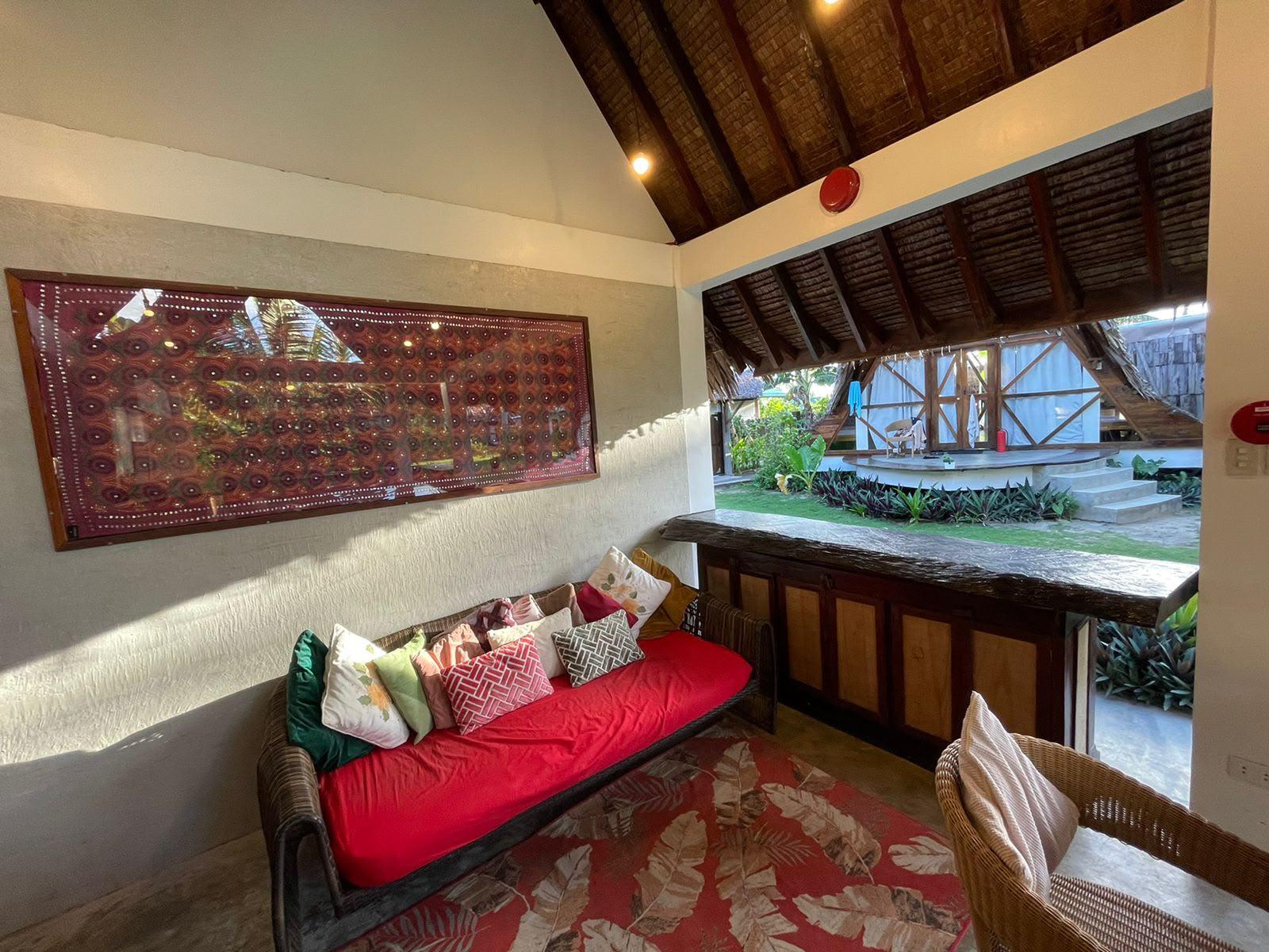 Lounge corner with a red sofa